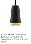 Troy Lighting Fahrenheit 1-LIGHT Pendant Textured Black And Vintage Gold Leaf. Fixed Price $350.00.