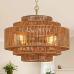 Tunkayli Hand-woven Rattan Chandelier Dining Room Boho 20IN Bamboo.... Fixed Price $215.05.