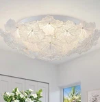 24.41 In. Luxury Matte White Flush Mount Ceiling Light With Flower Glass Shades. Fixed Price $62.00.