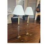 Chapman Pair Table Lamps Antique Brass Finish Pleated Shades Acrylic 1985. Fixed Price $349.99.