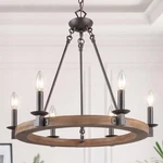 Lnc Farmhouse Wagon Wheel CHANDELIER/6-LIGHT Distressed Wood Circle Island. Fixed Price $150.47.