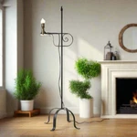 Primitive Hand Forged Black Wrought Iron Floor Lamp Usa. Fixed Price $139.00.