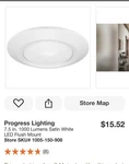 Progress Lighting 7.5 In. 1000 Lumens Satin White Led Flush Mount P810013-028-30. Fixed Price $10.00.