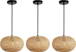 Lislibe 3 Pack Bamboo Pendant LIGHT,7" Hand-woven Rattan Hanging Lamp. Fixed Price $100.00.