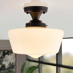 Black Schoolhouse Fixture, 12" Milk Glass Flush Ceiling Light,. Fixed Price $85.35.