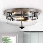 Lnc Bronze Ceiling Light W/ Drum Clear Seeded Glass Shade. Fixed Price $85.14.