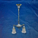 Antique Brass Double Pendant Fixture Glass Shades Rewired SF2. Fixed Price $1000.00.