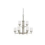 Sunset Lighting Somes 9-LIGHT 2-TIER Chandelier Linen Glass,bright Satin Nickel. Fixed Price $399.99.