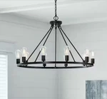 Hampton Bay Stratton 10-LIGHT Black Wagon Wheel,industrial Dining Room. Fixed Price $180.00.