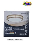 Hampton Bay Flaxmere 12 In. Modern Brushed Nickel 3 Cct Led Flush Mount Light. Fixed Price $24.90.