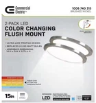 2-PACK Commercial Electric 15 Brushed Nickel Ultra-low Profile Integrated Led. Fixed Price $38.00.