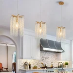 3PC Crystal Pendant Lights Golden Finish Chandelier W/ Waterfall Bead (no Bulbs). Fixed Price $218.50.