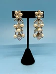 1960 Aurora Borealis Crystal Faux Pearl Chandelier Cluster Clip On Earrings. Fixed Price $24.99.