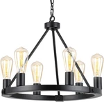 9MMML Black Wagon Wheel Chandelier, 6-LIGHT Industrial Lights, Matte. Fixed Price $111.33.