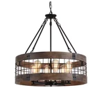 Lamqee 23.6 In 6-LIGHT Farmhouse Drum Island Chandelier, Brown Caged With Wood. Fixed Price $144.99.