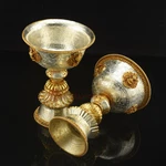 Fine Handcarvings Copper Alloy With Gold & Silver Plated 7.5" Butter Lamps Set. Fixed Price $225.00.