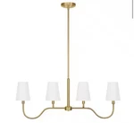 Hampton Bay Vernon Hills 4-LIGHT Island Pendant Antique Brass Linen Shades. Fixed Price $79.20.
