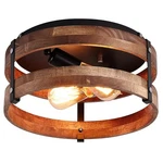 2-LIGHT Rustic Flush Fixture Oak Wood Round Drum Semi Mount.... Fixed Price $97.08.