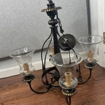 Bronze Glass 4 Light Chandelier Seeded Shade Vintage Electric Hanging Fixture. Fixed Price $75.00.