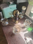 Brass Wood Chandalier 1950'S Dining Room Table Arm Ceiling Light Globes!. Fixed Price $200.00.