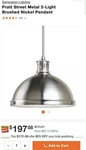 Sea Gull Pratt Street Light 13 Inch Pendant, Brushed Nickel, 65086-962 Midium. Fixed Price $159.99.