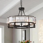 Siljoy 26 In. 6-LIGHT Black Drum Pendant Semi Flush Mount Crystal Chandelier. Fixed Price $188.09.