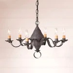 6 Arm Small Concord Blackened Metal Chandelier By Irvin's Country Tinware. Fixed Price $314.95.