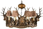 Handcrafted Lodge Style Stag Head Chandelier. Fixed Price $3229.00.