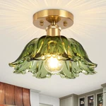 Semi Flush Mount Ceiling Light, Vintage 11", Green Shade Glass .... Fixed Price $87.86.