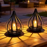 2PK Kagoling Black Metal Hang Solar Lantern Light Flameless Candle Garden Decor. Fixed Price $29.99.