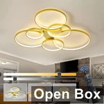 Qiyimeilux 39.4", 6 Rings Dimmable Ceiling Light Fixture With Remote, Gold. Fixed Price $110.08.