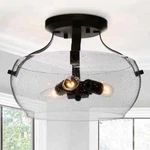 Lnc 3-LIGHT Semi-flush Mount Ceiling W/ Circle Seeded Glass Shade, Bronze. Fixed Price $59.95.