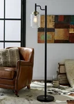 Lite Source Luken 60 1/2" Black And Seeded Glass Offset Arm Floor Lamp. Fixed Price $165.00.