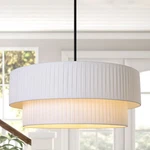 Lamqee 24" Modern Drum Chandelier, 5-LIGHT Hand-pleated Fabric Pendant. Fixed Price $229.00.