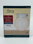 Patriot Lighting Amity Collection Flush Mount White Opal Finish Pull Chain. Fixed Price $12.99.