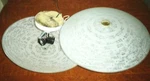 Set Of 2 Vintage Geometric Fan Dot Saucer Fixtures 3 Bulb Progress Lighting Elec. Fixed Price $400.00.