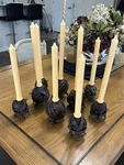 Set 9 Candle Holders Brutalist Style Iron From Soho Gallery. Fixed Price $150.00.