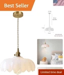 Elegant Vintage Milk White Glass Pendant Light With Gold Brass Finish - 9.8 Inch. Fixed Price $142.20.