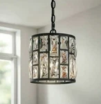 New! Home Decorators Kristella 1-LIGHT Matte Black Pendant With Clear Crystals. Fixed Price $79.20.