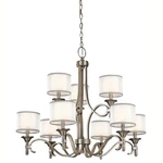 Kichler Lacey Chandelier 9LT, Antq Pewter, Wht Organza, Satin Etch - 42382AP. Fixed Price $1374.99.