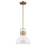 Home Decorators Shelston 10 In. White And Brass Hanging Pendant W/ Metal Shade. Fixed Price $33.17.
