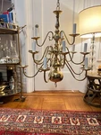 Vintage 15 Brass Chandelier Ornate Center Design Williamsburg Arms. Fixed Price $450.00.