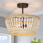 Wood Beaded Semi Flush Mount Ceiling Light, 3-LIGHT Farmhouse Hallway Fixture. Fixed Price $49.95.