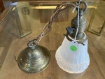 Antique Hubbell Art Deco Chain Pendant Glass Daisy Shade 1920 Lighting 2-7. Fixed Price $126.00.