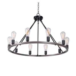 Hampton Bay Stratton 10-LIGHT Black & Woodgrain Wagon Wheel Farmhouse Chandelier. Fixed Price $120.02.