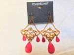 New Bebe Gold Pink W/ Rhinestones Chandelier Earrings Gift Present Girlfried. Fixed Price $23.99.