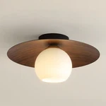 Modern White Globe Glass Ceiling Light With Walnut Grain Semi Flush Mount. Fixed Price $116.99.