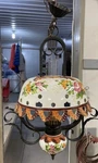 Antique Wrought Iron Chandelier Ceramic Pottery Shade Italian Tole 28 Tall. Fixed Price $147.00.
