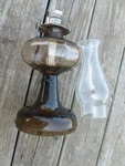Oil Lamp- Light Amber -antique Inner Threads -pedestal Lg. Font 1900'S- 18''. Fixed Price $189.00.