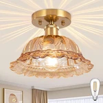 Semi Flush Mount Ceiling Light, Vintage 11", Amber Shade Glass .... Fixed Price $72.27.